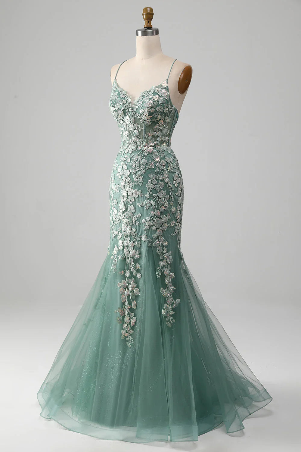 Mermaid Lace-Up Back Prom Party Dresses With Appliques