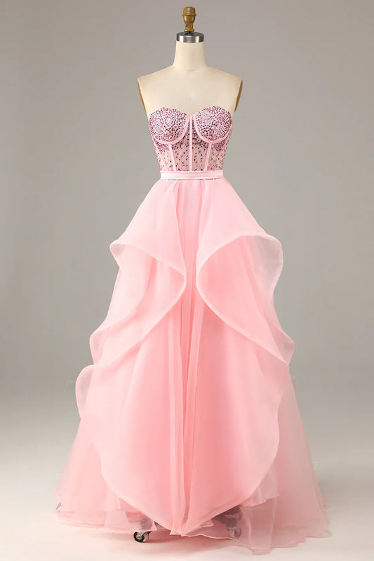 Princess A Line Sweetheart Black Corset Prom Dress with Beding