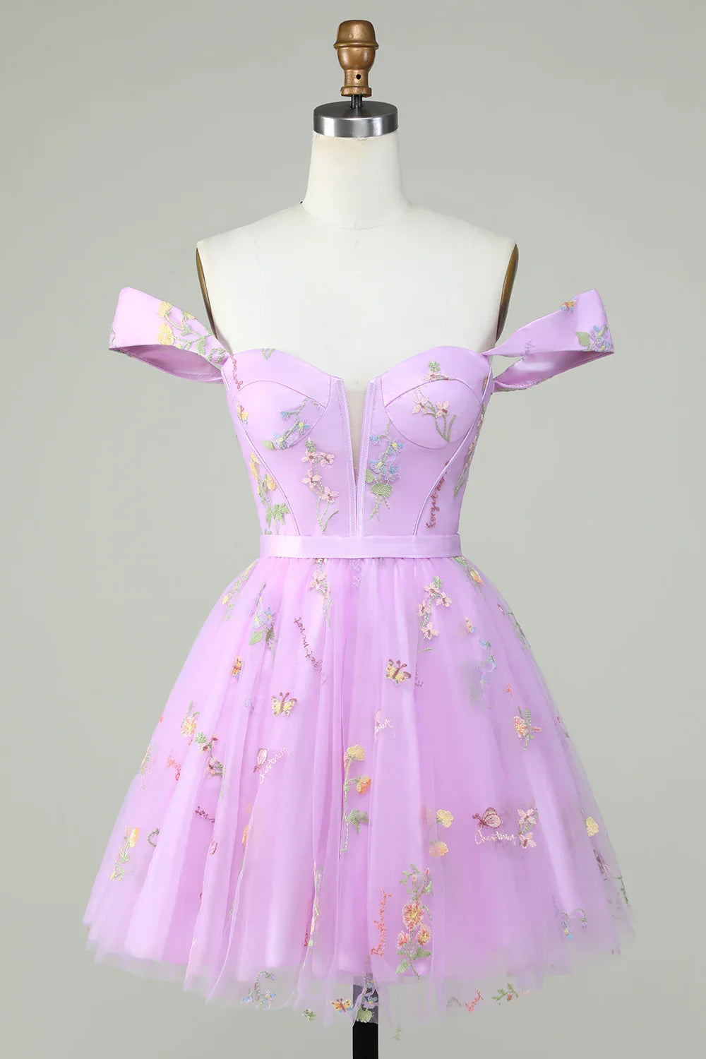 Off The Shoulder Cute Homecoming Dress With Embroidery