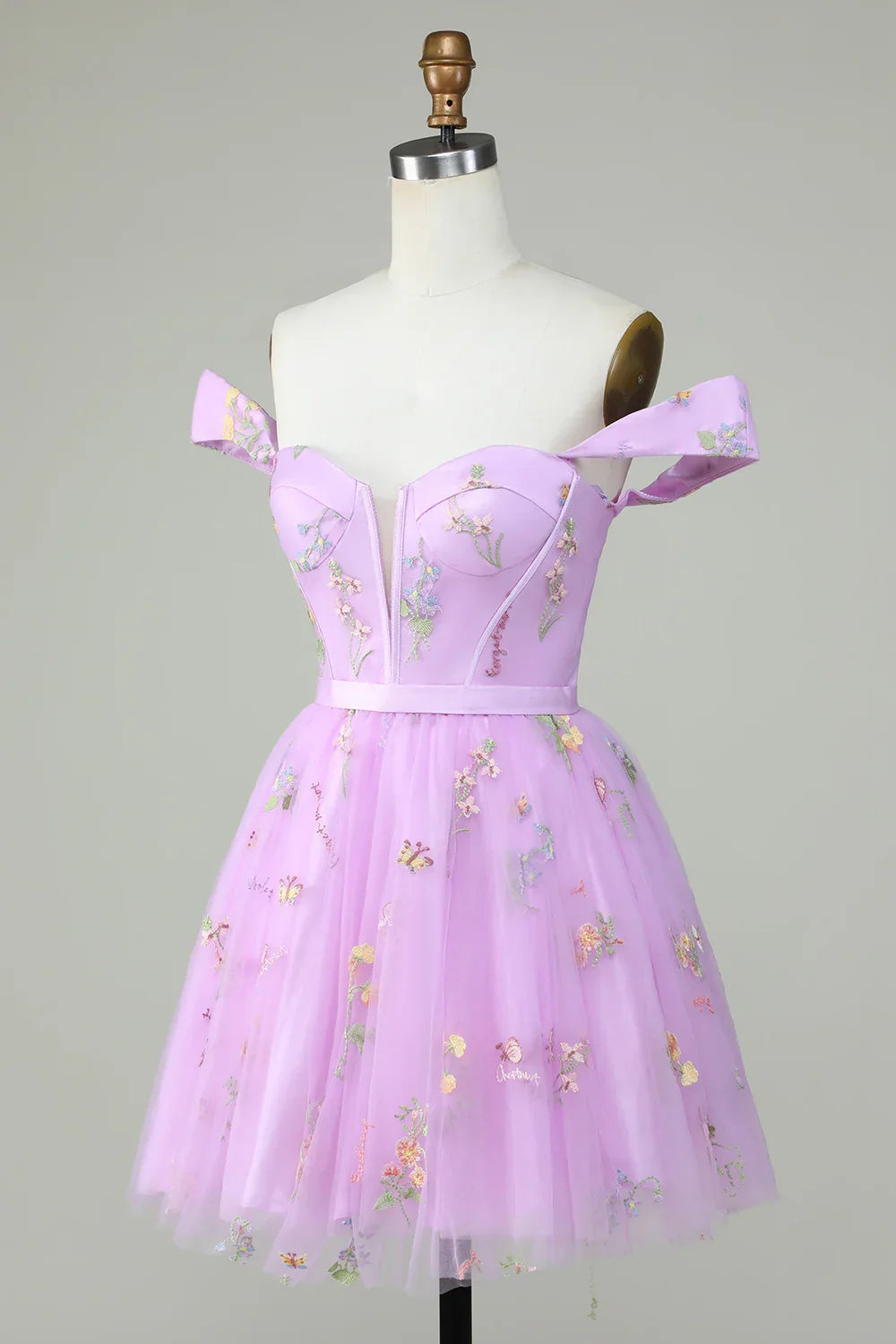 Off The Shoulder Cute Homecoming Dress With Embroidery