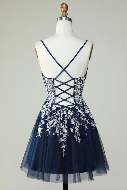 Tulle A Line Corset Backless Homecoming Dress With Appliques