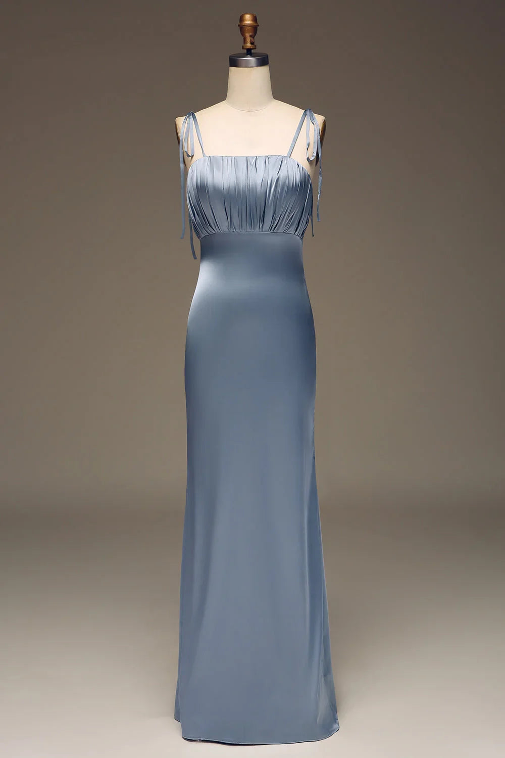 Sheath Spaghetti Straps Satin Pleated Evening Dress