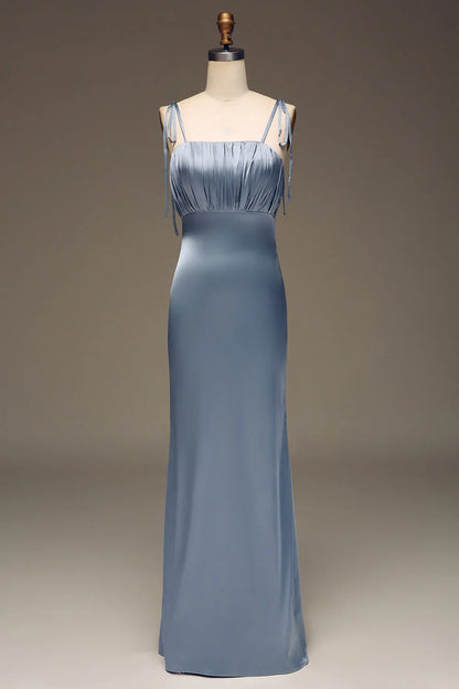 Sheath Spaghetti Straps Satin Pleated Evening Dress