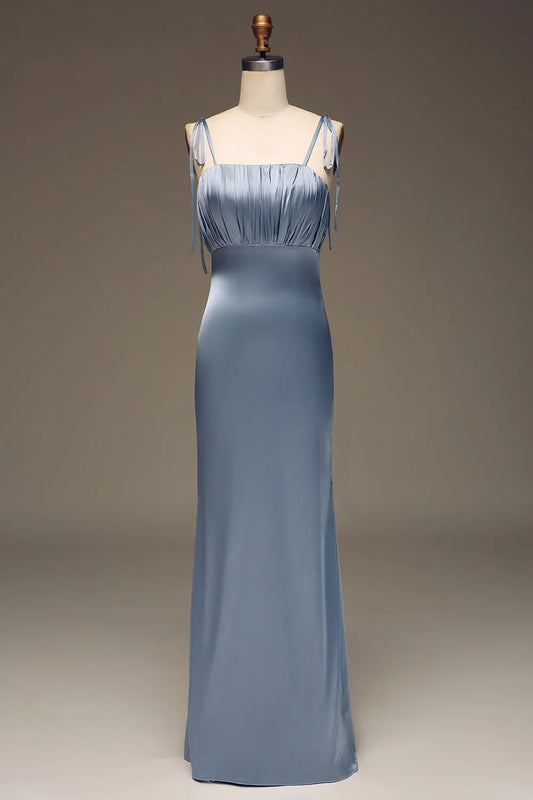 Sheath Spaghetti Straps Satin Pleated Evening Dress