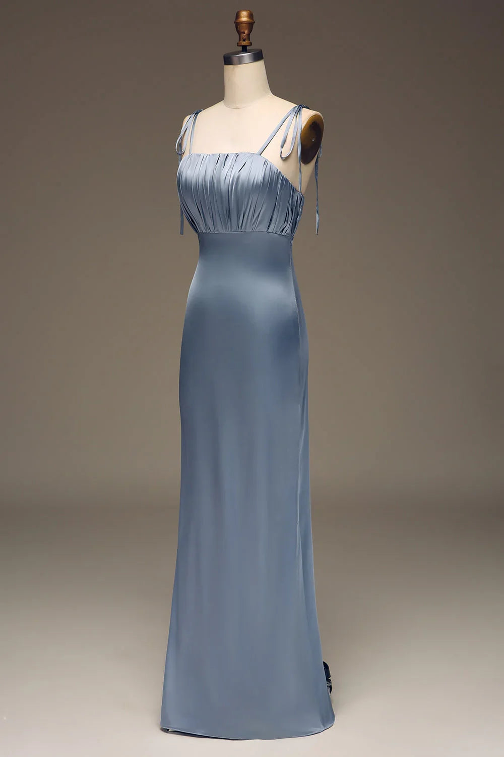 Sheath Spaghetti Straps Satin Pleated Evening Dress