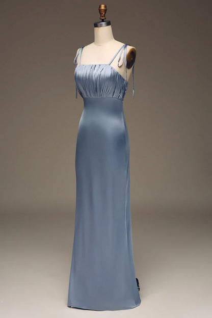 Sheath Spaghetti Straps Satin Pleated Evening Dress
