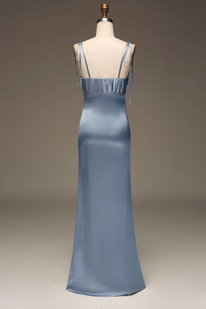 Sheath Spaghetti Straps Satin Pleated Evening Dress