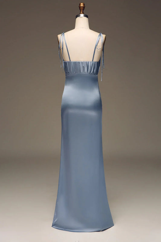 Sheath Spaghetti Straps Satin Pleated Evening Dress