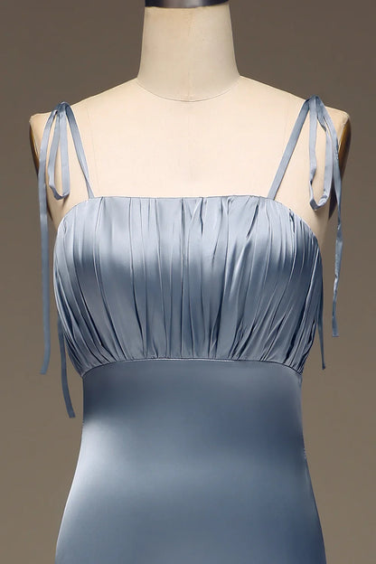 Sheath Spaghetti Straps Satin Pleated Evening Dress