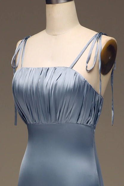 Sheath Spaghetti Straps Satin Pleated Evening Dress