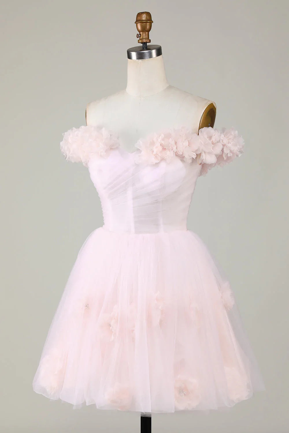A Line Off The Shoulder Short Cute Homecoming Dress With Flowers