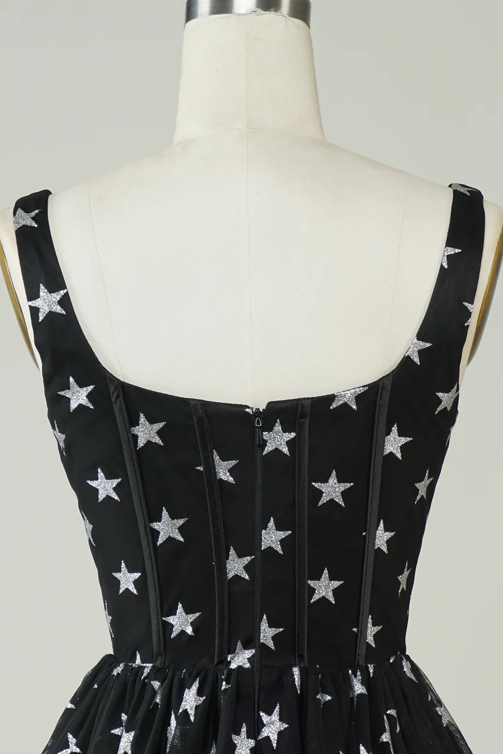 A Line V Neck Tulle Black Homecoming Dress With Stars
