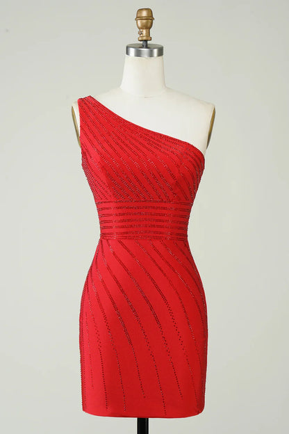 One Shoulder Tight Homecoming Dress With Beaded