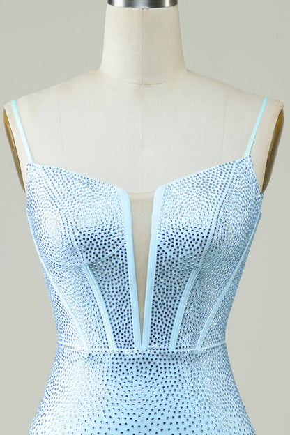Spaghetti Straps Sparkly Tight Homecoming Dress With Beading