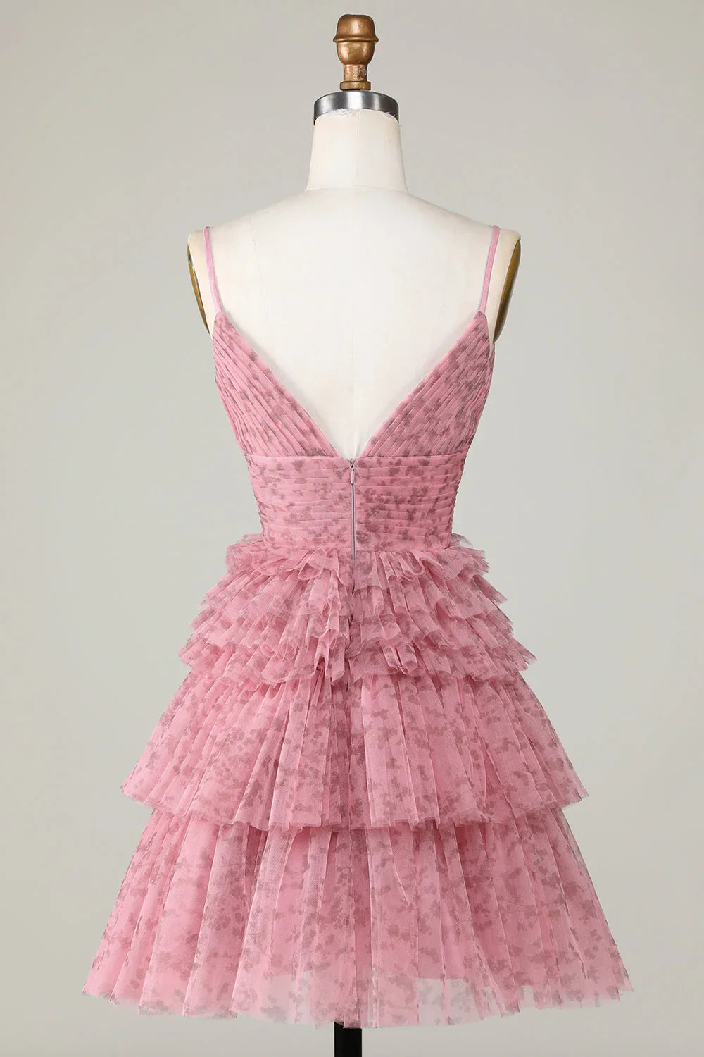 Blush Cute A Line Spaghetti Straps Homecoming Dress With Ruffles