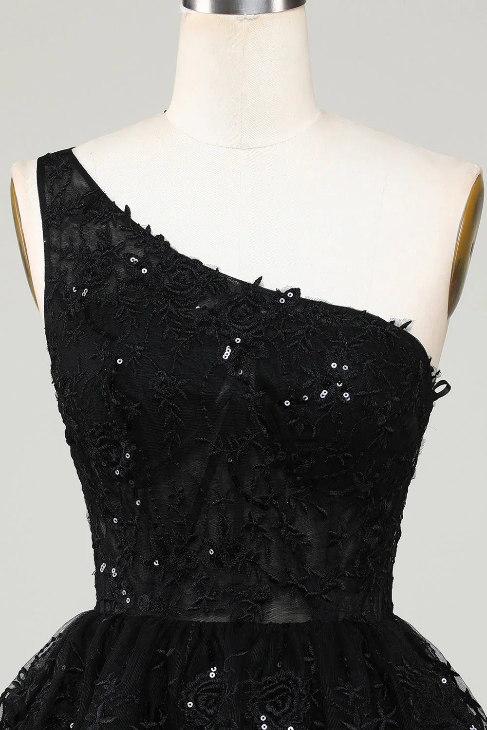 Black Glitter One Shoulder Homecoming Dress With Appliques