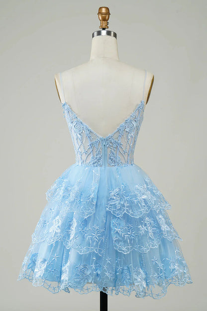 Spaghetti Straps Sparkly Corset Homecoming Dress