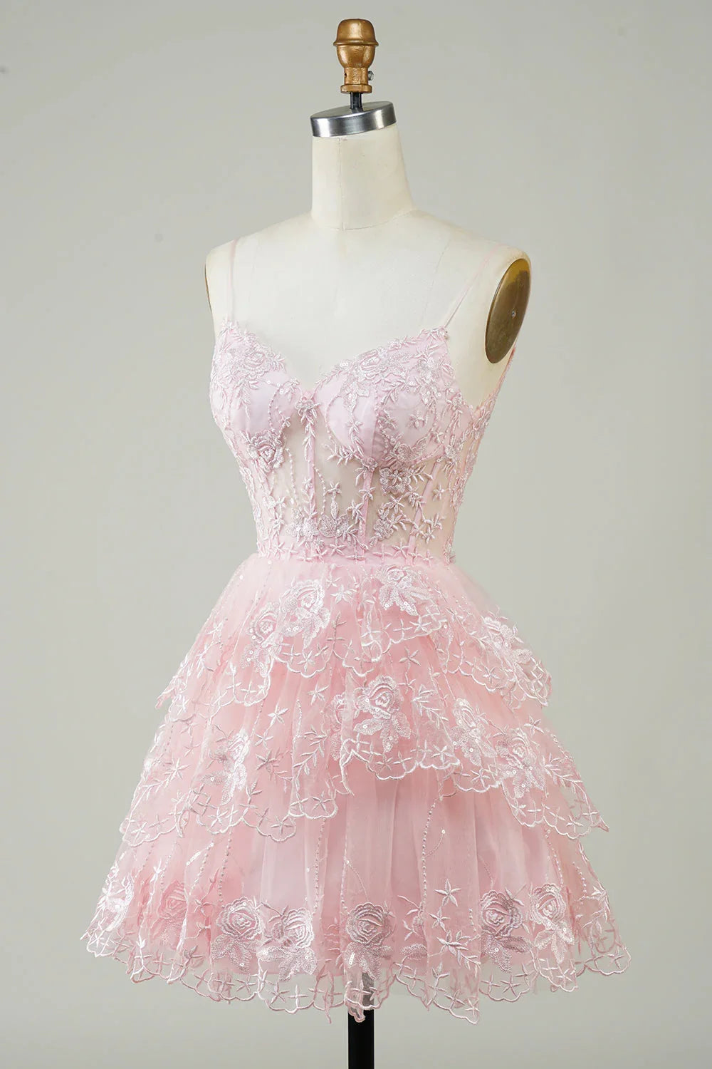 Spaghetti Straps Sparkly Corset Homecoming Dress