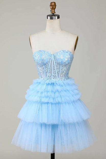 Corset Cute Tiered Homecoming Dress With Ruffles