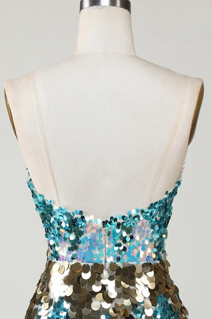 Sequined Sparkly Tight Blue Homecoming Dress