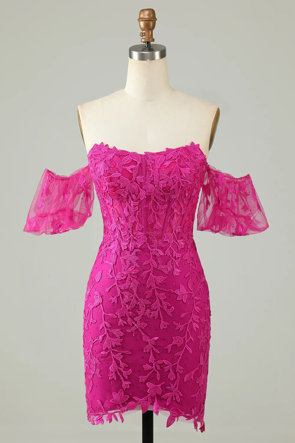 Tight Glitter Hot Pink Homecoming Dress With Appliques