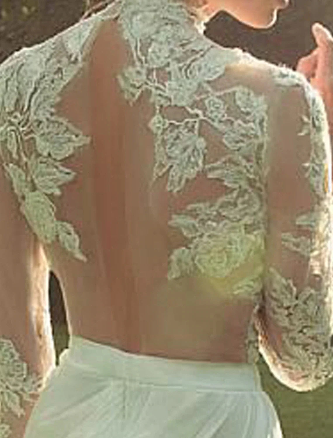 Beach Wedding Dresses A-Line High Neck Long Sleeve Court Train Chiffon Bridal Gowns