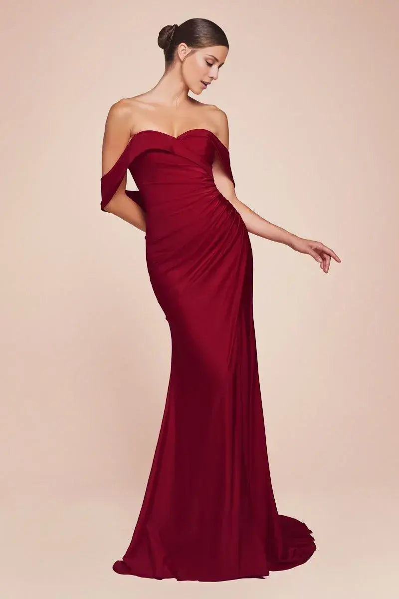 Dress Off-the-Shoulder Formal Lace Up Prom Dress Sleeveless Floor Length Simple Evening Dress With Slit