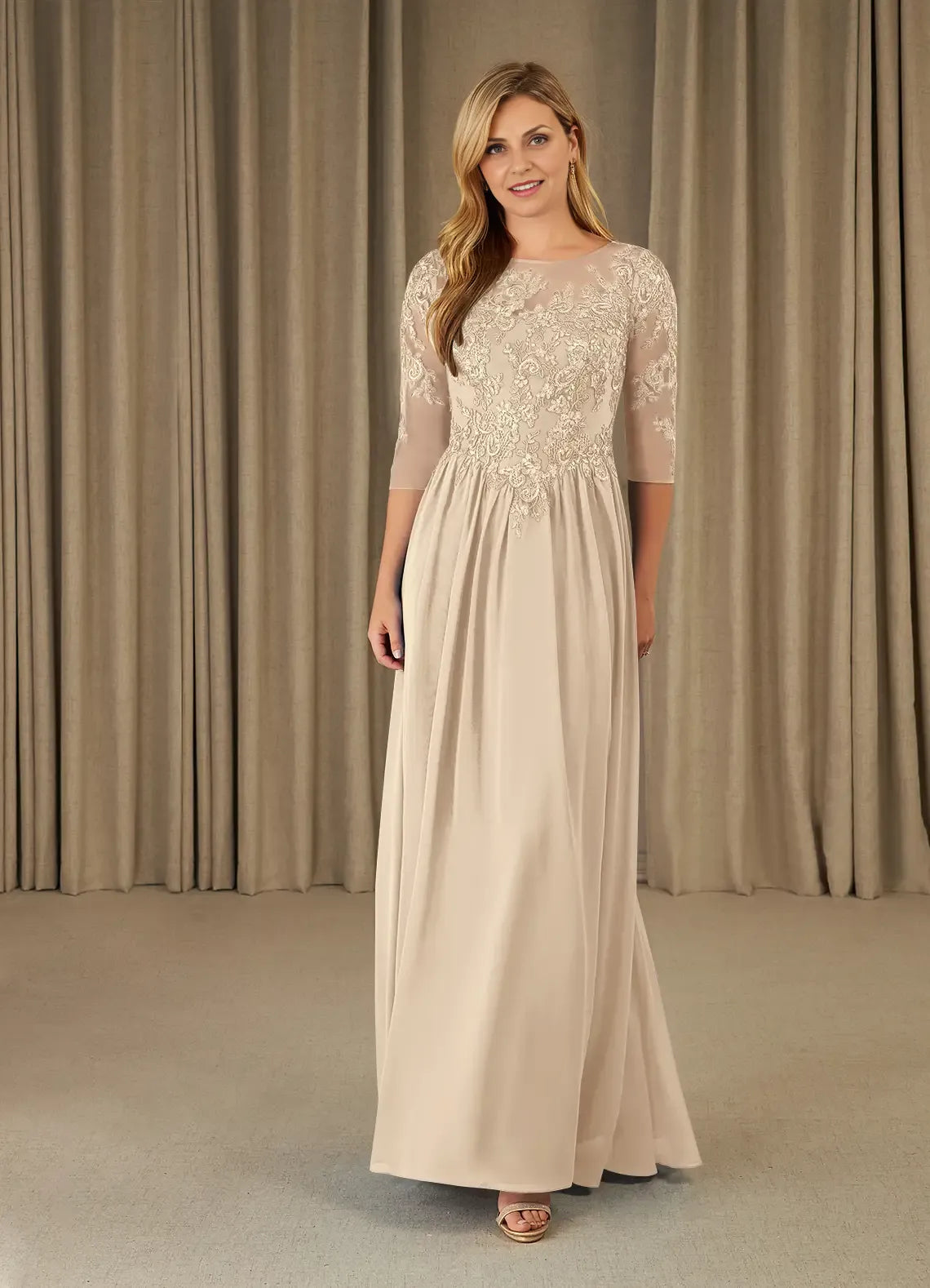 Dress Plum Scoop Lace Chiffon A-Line Mother Of The Bride Evening Dress Fashion Three-Quarter Sleeve Back Zip Plus Size Mother Of The Groom Dresses