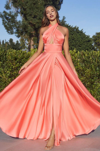 Dress Convertible Straps Satin A Line Formal Prom Long Dress Open Back Floor-Length Evening Dress