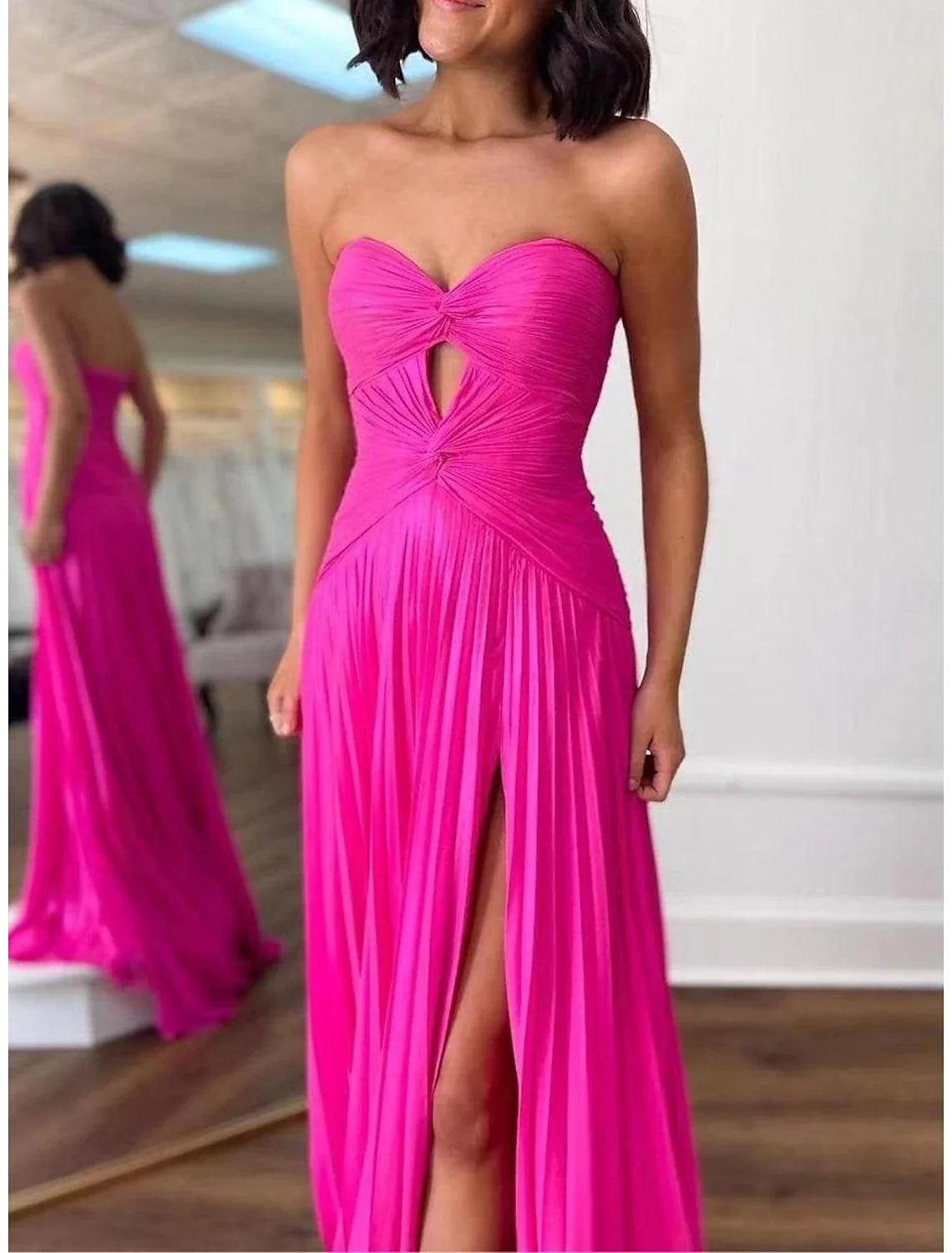 A-Line Prom Dresses Party Dress Prom Sweep / Brush Train Sleeveless Strapless Satin