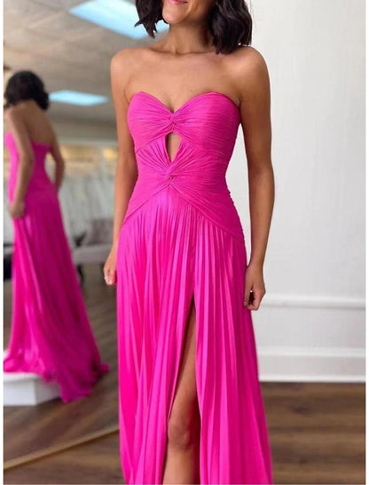 A-Line Prom Dresses Party Dress Prom Sweep / Brush Train Sleeveless Strapless Satin