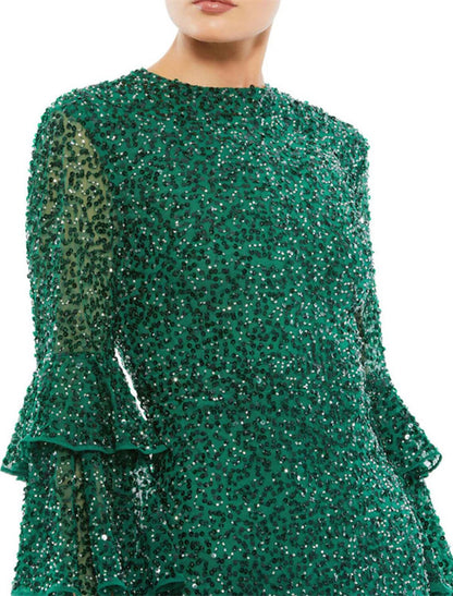 Sheath / Column Evening Dresses Party Dress Wedding Guest Party Wear Tea Length 3/4 Length Sleeve Jewel Neck Sequined