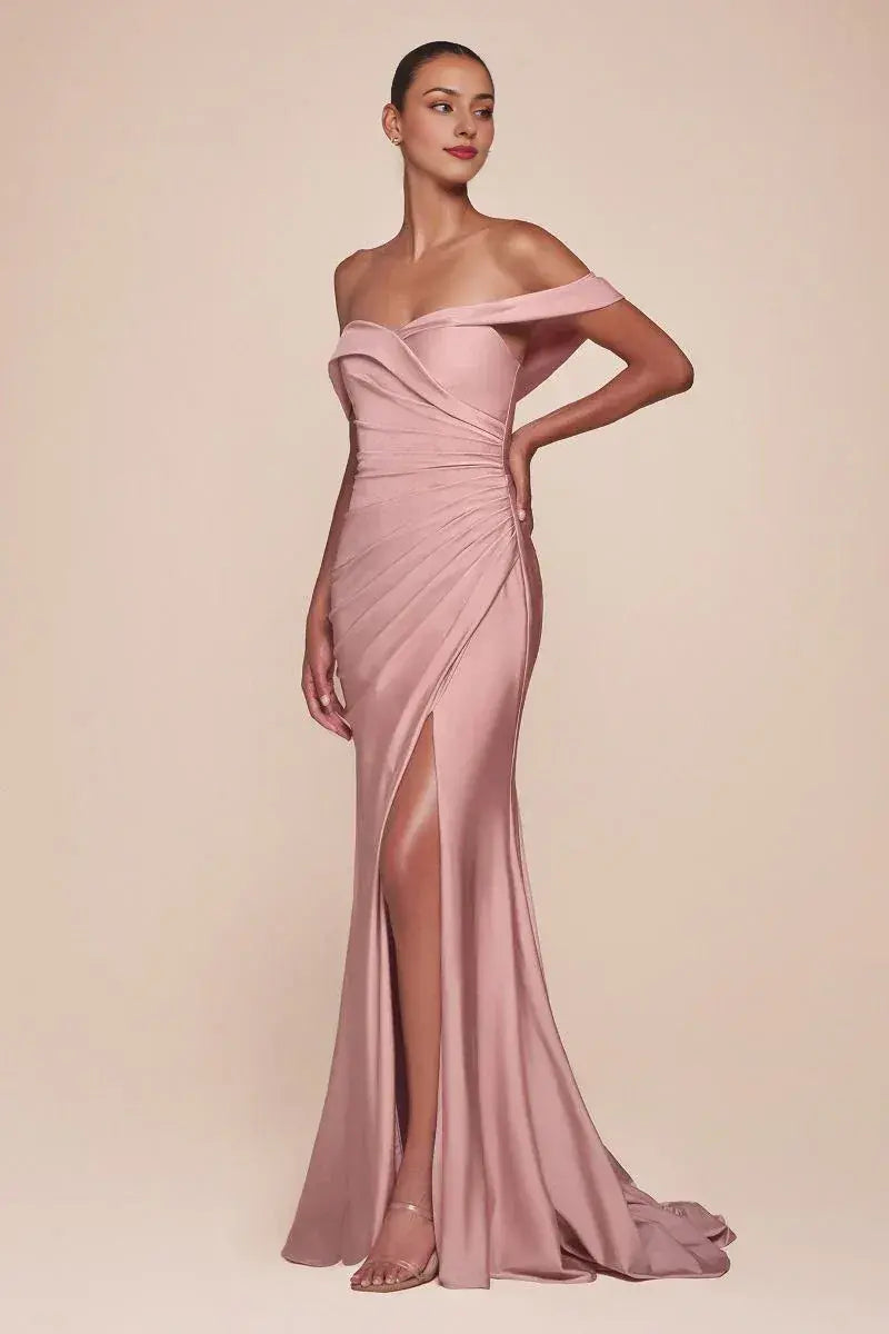 Dress Off-the-Shoulder Formal Lace Up Prom Dress Sleeveless Floor Length Simple Evening Dress With Slit