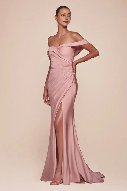 Dress Off-the-Shoulder Formal Lace Up Prom Dress Sleeveless Floor Length Simple Evening Dress With Slit