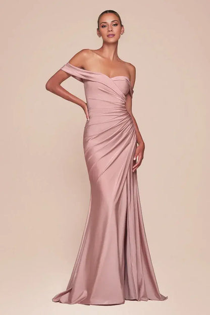 Dress Off-the-Shoulder Formal Lace Up Prom Dress Sleeveless Floor Length Simple Evening Dress With Slit