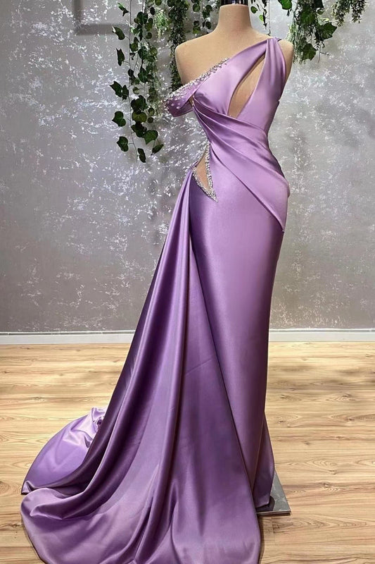 Lilac Off-The-Shoulder Mermaid Prom Dress Sleeveless With Rhinstone