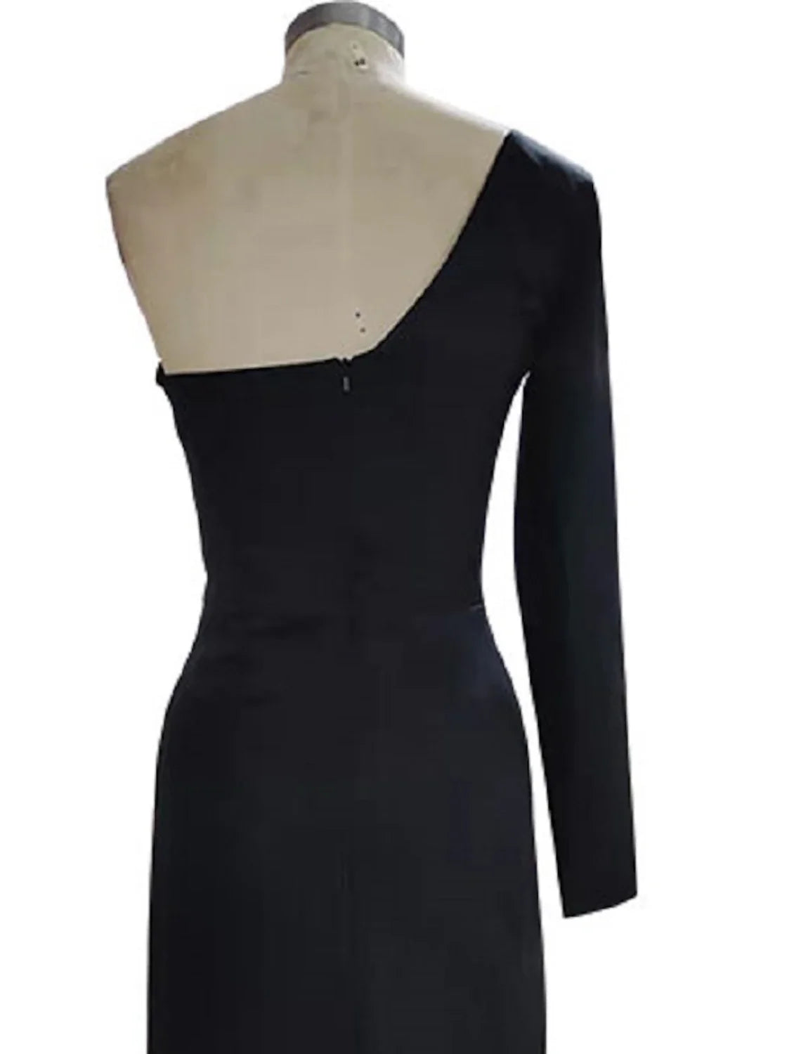Sheath / Column Evening Gown Elegant Black Dress Prom Floor Length Long Sleeve One Shoulder Fall Wedding Guest Stretch Fabric with Sleek Slit Pure Color