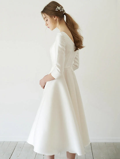 Bridal Shower Wedding Dresses Vintage Simple Wedding Dresses A-Line Illusion Neck Sleeveless Tea Length Lace Bridal Gowns With Appliques Summer Wedding Party
