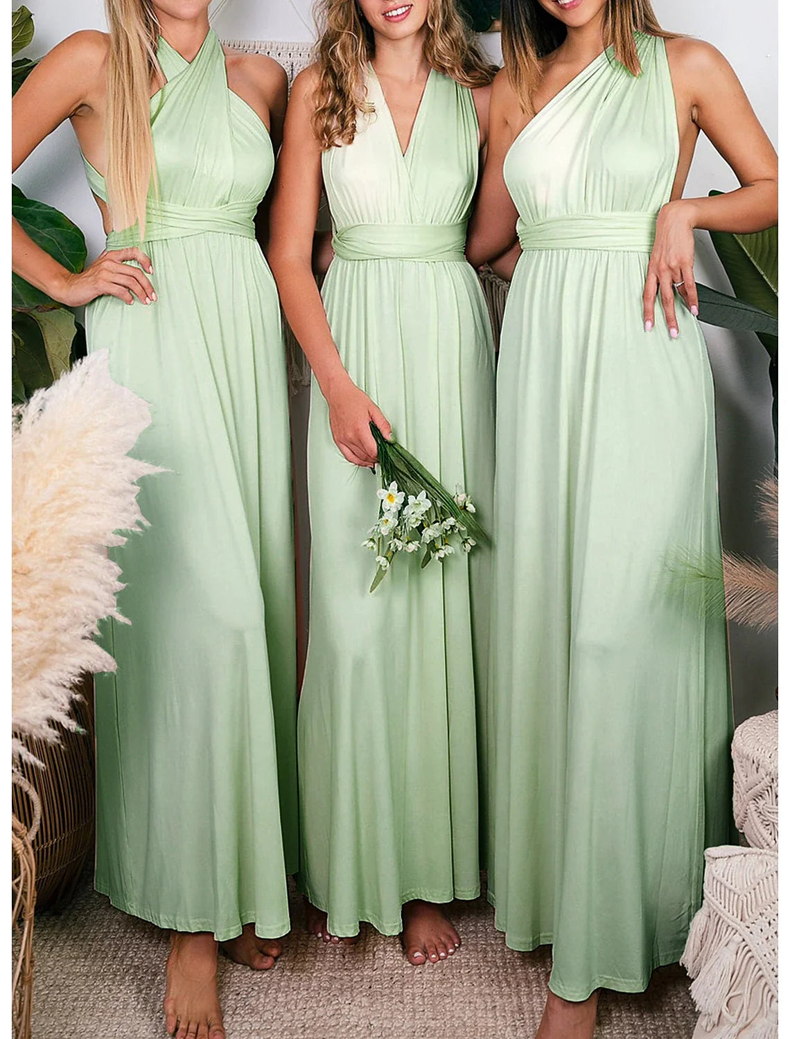 Sheath / Column Bridesmaid Dress Halter Sleeveless Convertible Ankle Length Spandex