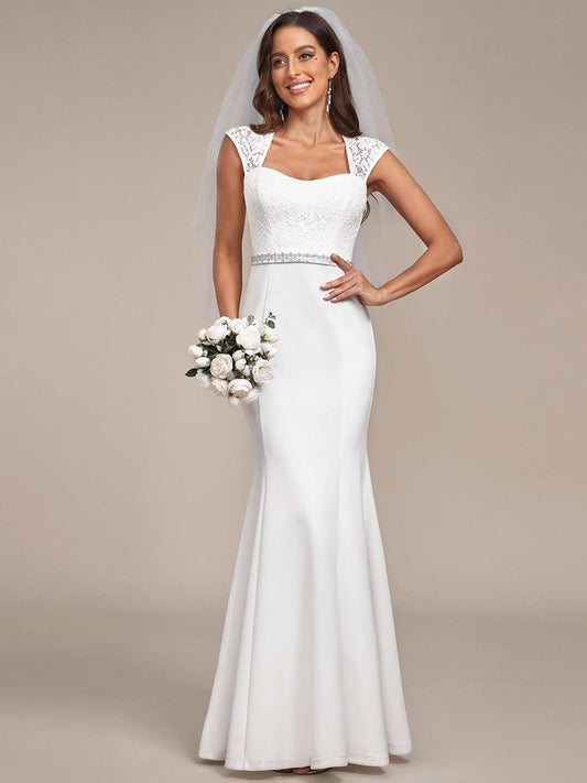 Simple Cap Sleeve Sweetheart Mermaid Style Wedding Dress/No Veils