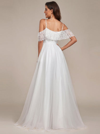 Cold Shoulder Lace High-Low No Veils Wedding Dress