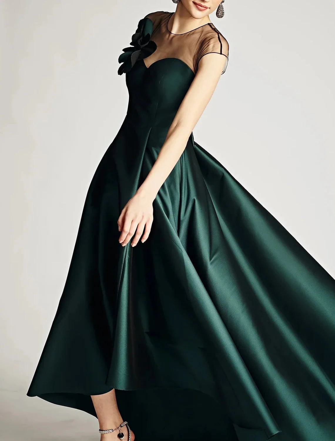 A-Line Wedding Guest Dresses Elegant Black Dress Wedding Guest Wedding Party Asymmetrical Sleeveless Jewel Neck Satin