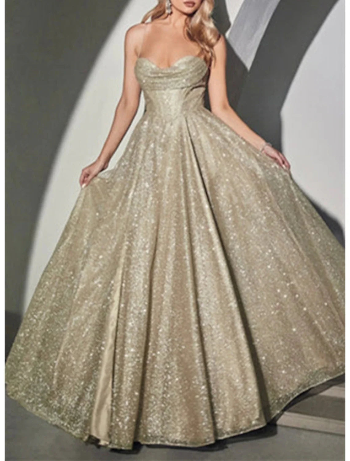 A-Line Prom Dresses Glittering Dress Formal Evening Party Sweep / Brush Train Sleeveless Cowl Neck Tulle