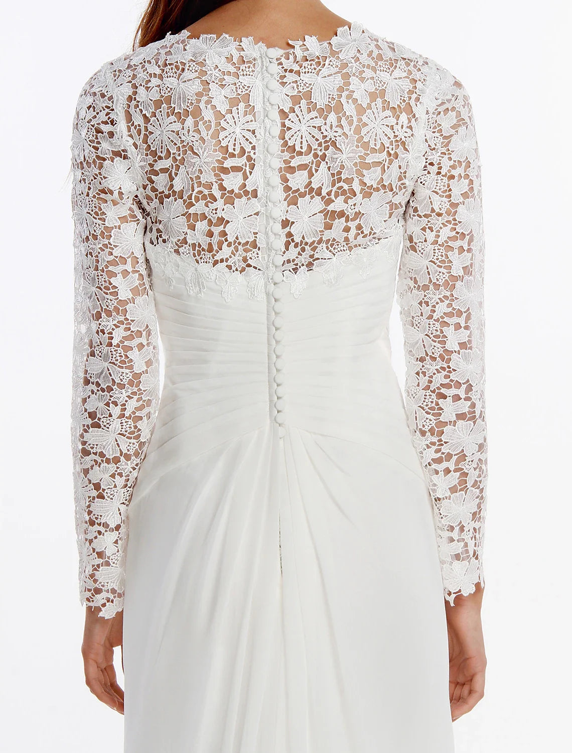 beach Boho Wedding Dresses Sheath / Column V Neck Long Sleeve Sweep / Brush Train Chiffon Bridal Gowns With Lace Buttons