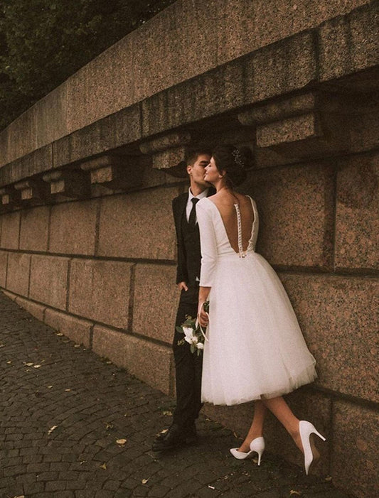 Bridal Shower Vintage Simple Wedding Dresses Wedding Dresses A-Line Sweetheart Camisole Spaghetti Strap Ankle Length Tulle Bridal Gowns With Bow(s)