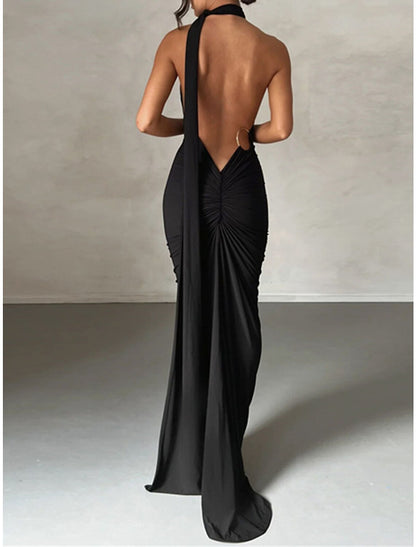 Women's Little Black Dress Prom Dress Party Dress Dress Long Dress Maxi Dress White Fuchsia Sleeveless Ruched Spring Fall Winter One Shoulder Fashion Evening