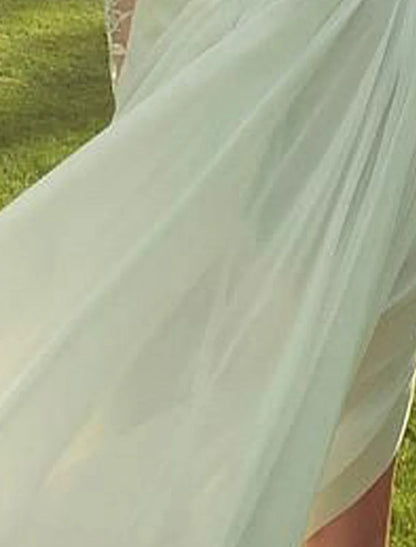 Beach Wedding Dresses A-Line High Neck Long Sleeve Court Train Chiffon Bridal Gowns