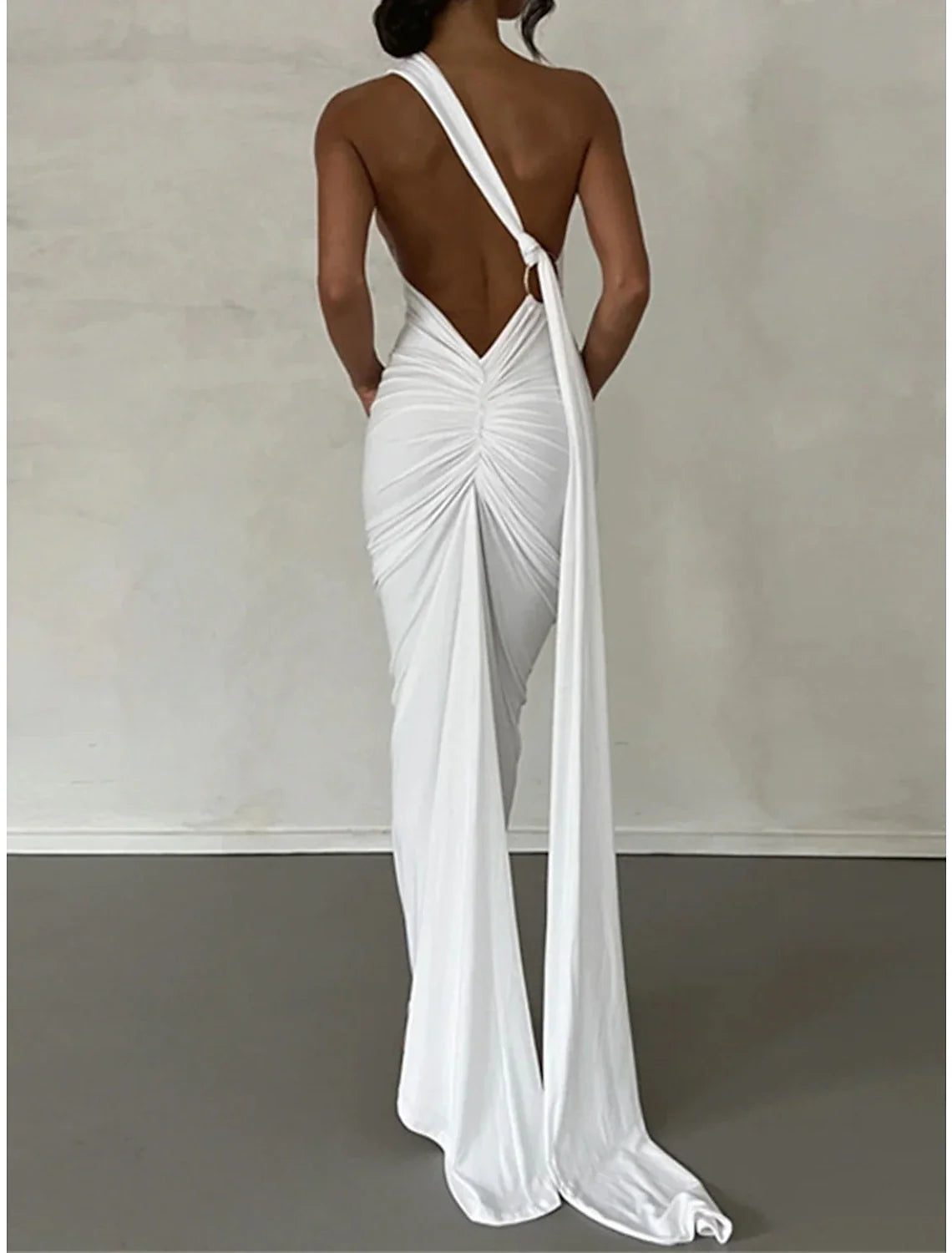 Women's Little Black Dress Prom Dress Party Dress Dress Long Dress Maxi Dress White Fuchsia Sleeveless Ruched Spring Fall Winter One Shoulder Fashion Evening