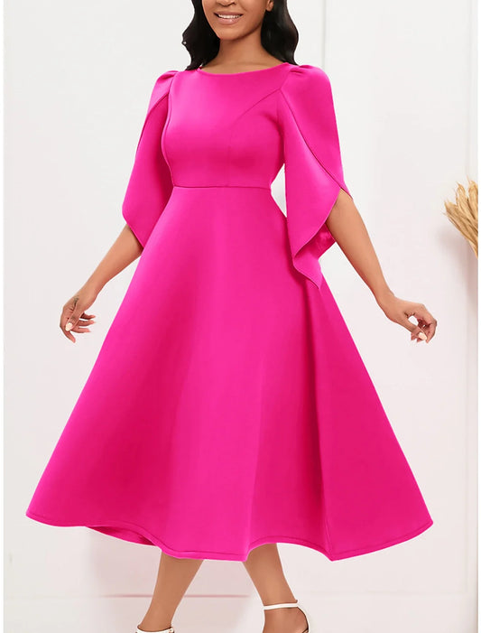 Women's Prom Dress Party Dress Sheath Dress Midi Dress Royal Blue Purple Green Half Sleeve Pure Color Ruched Fall Winter Autumn Crew Neck Fashion Evening Party Vacation