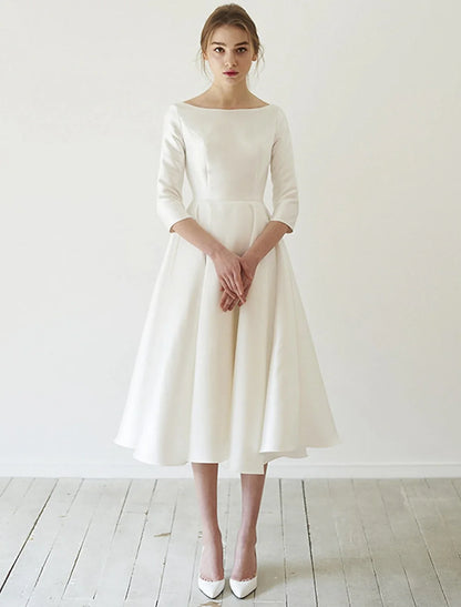 Bridal Shower Wedding Dresses Vintage Simple Wedding Dresses A-Line Illusion Neck Sleeveless Tea Length Lace Bridal Gowns With Appliques Summer Wedding Party